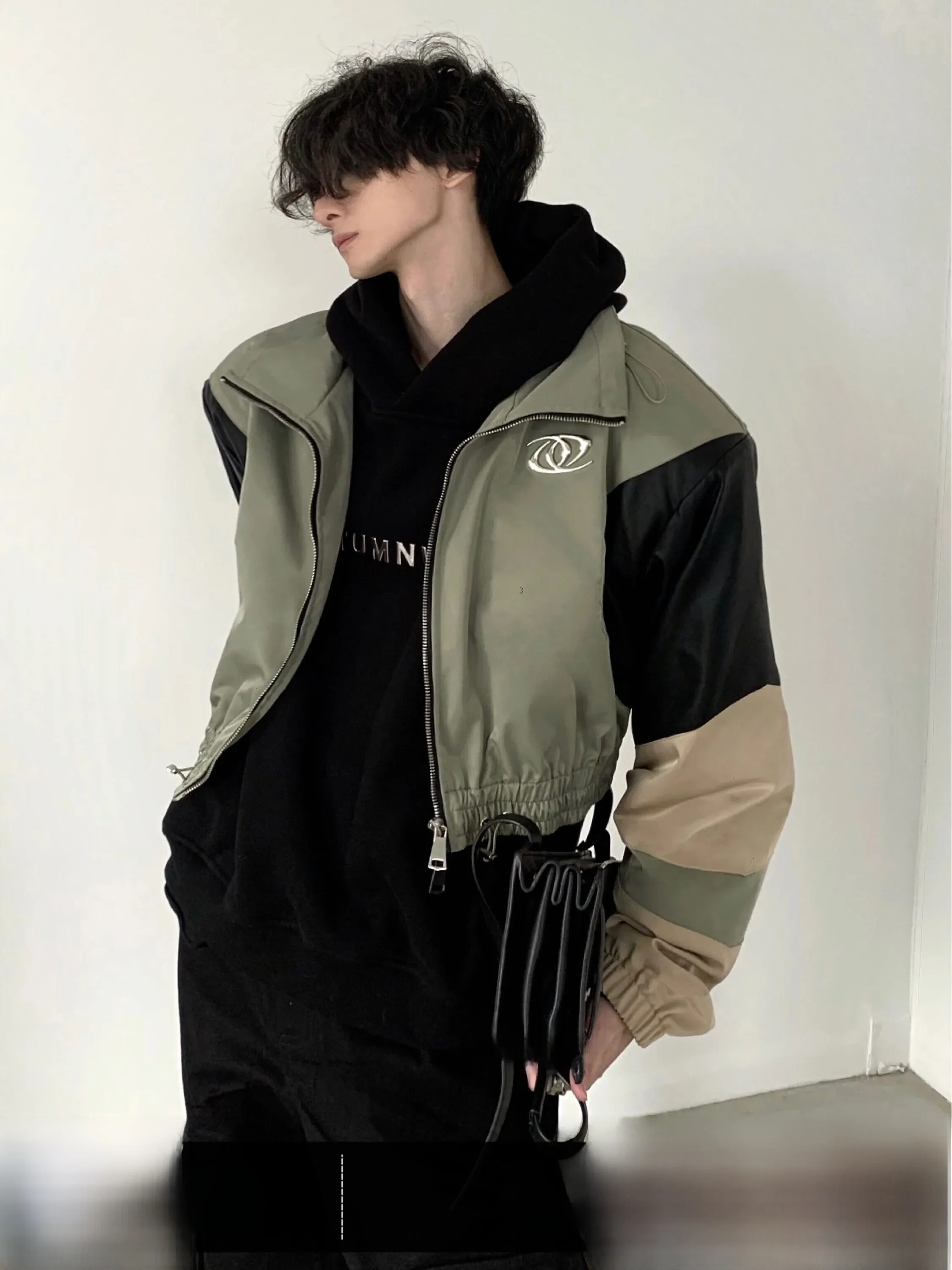 Autumn Mountain Wind Original American Retro Patchwork Design Flight Jacket Men's High Yellow Green Color Collision Outerwear
