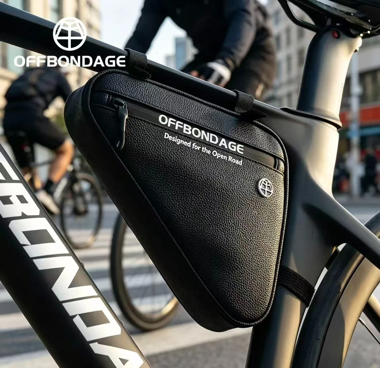 OFFBONDAGE 1,5L Fahrradtasche mit Seitentaschen, Twill-Textur, Dreieckstasche, Berührungsfreie Lenkertasche, Reflektierende Tasche, Fahrradzubehör