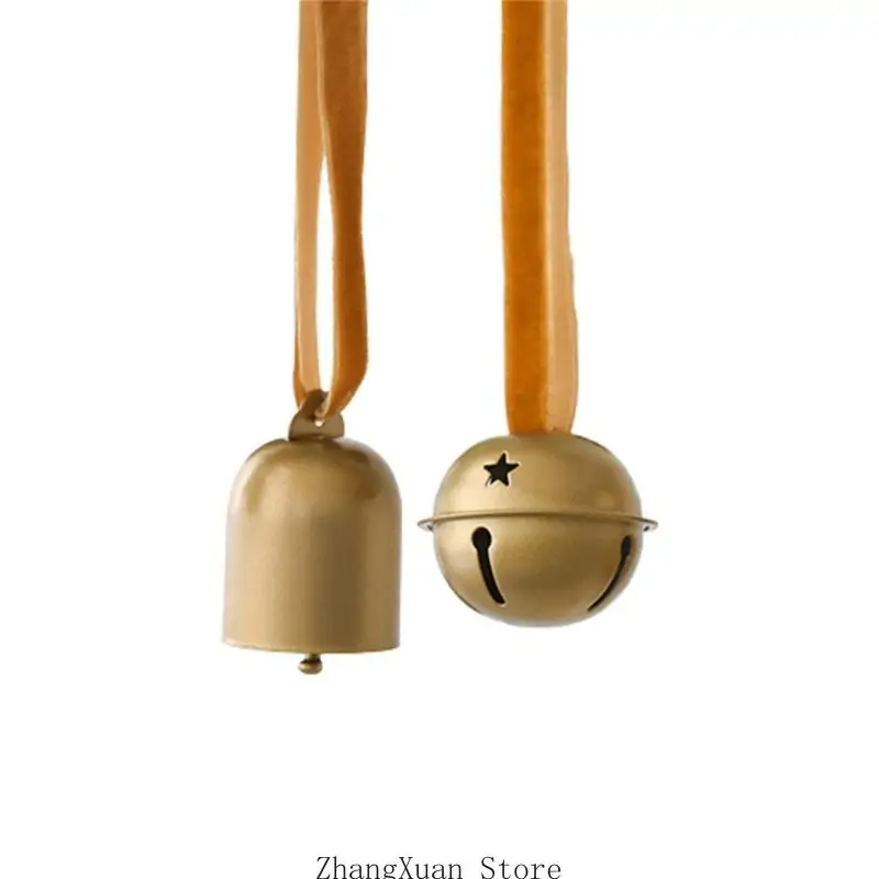Set aus 6 Weihnachtsglocken, Metallglocken mit Stoffbandaufhängern für Kranzdekoration, Geschenkverpackung und saisonale Dekorationen 3XUF – Detail 5