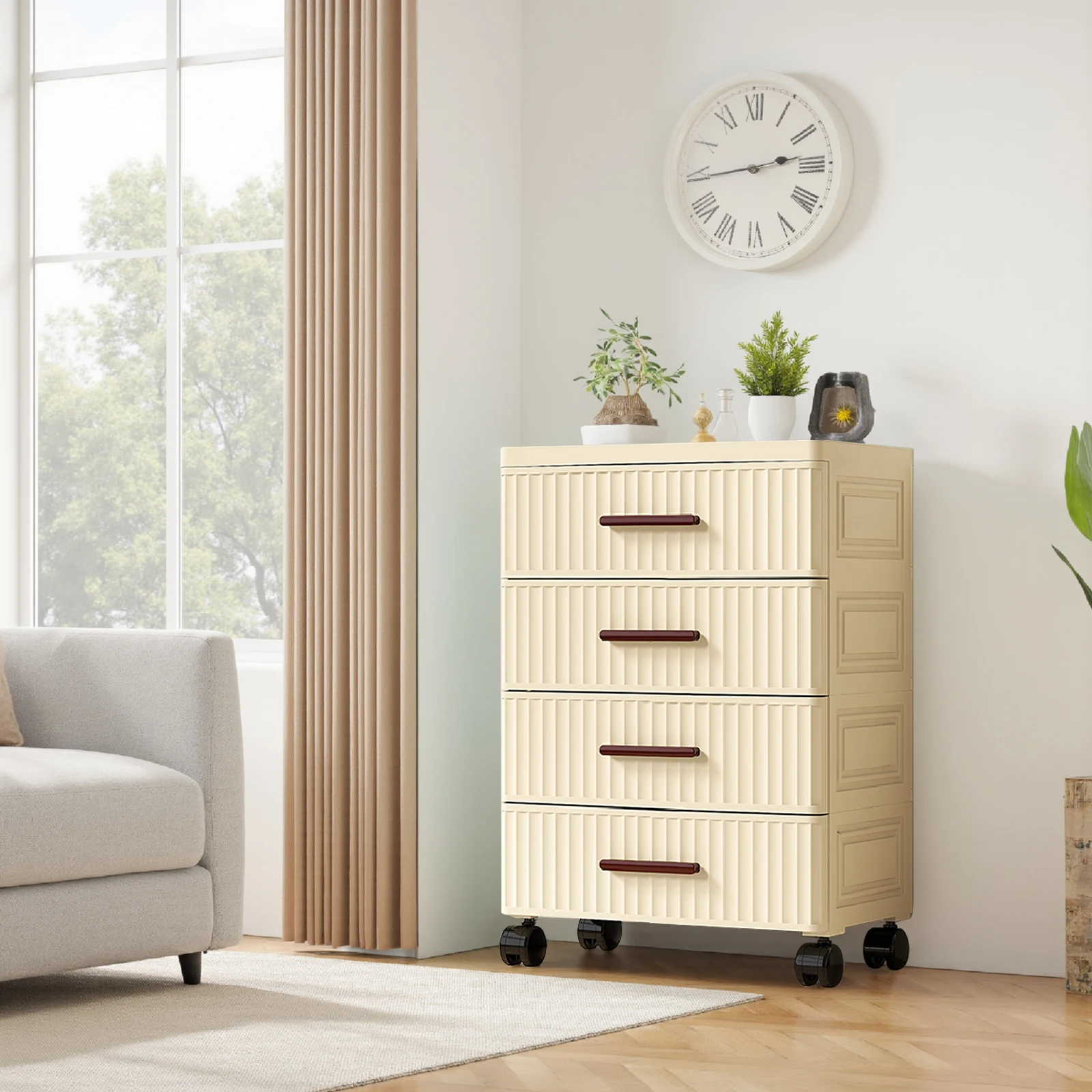 منظم تخزين بأدراج بلاستيكية مكون من 4 طبقات، خزانة ذات أدراج، وحدة تخزين عمودية لخزانة الملابس الطويلة لحامل غرفة النوم الليلي