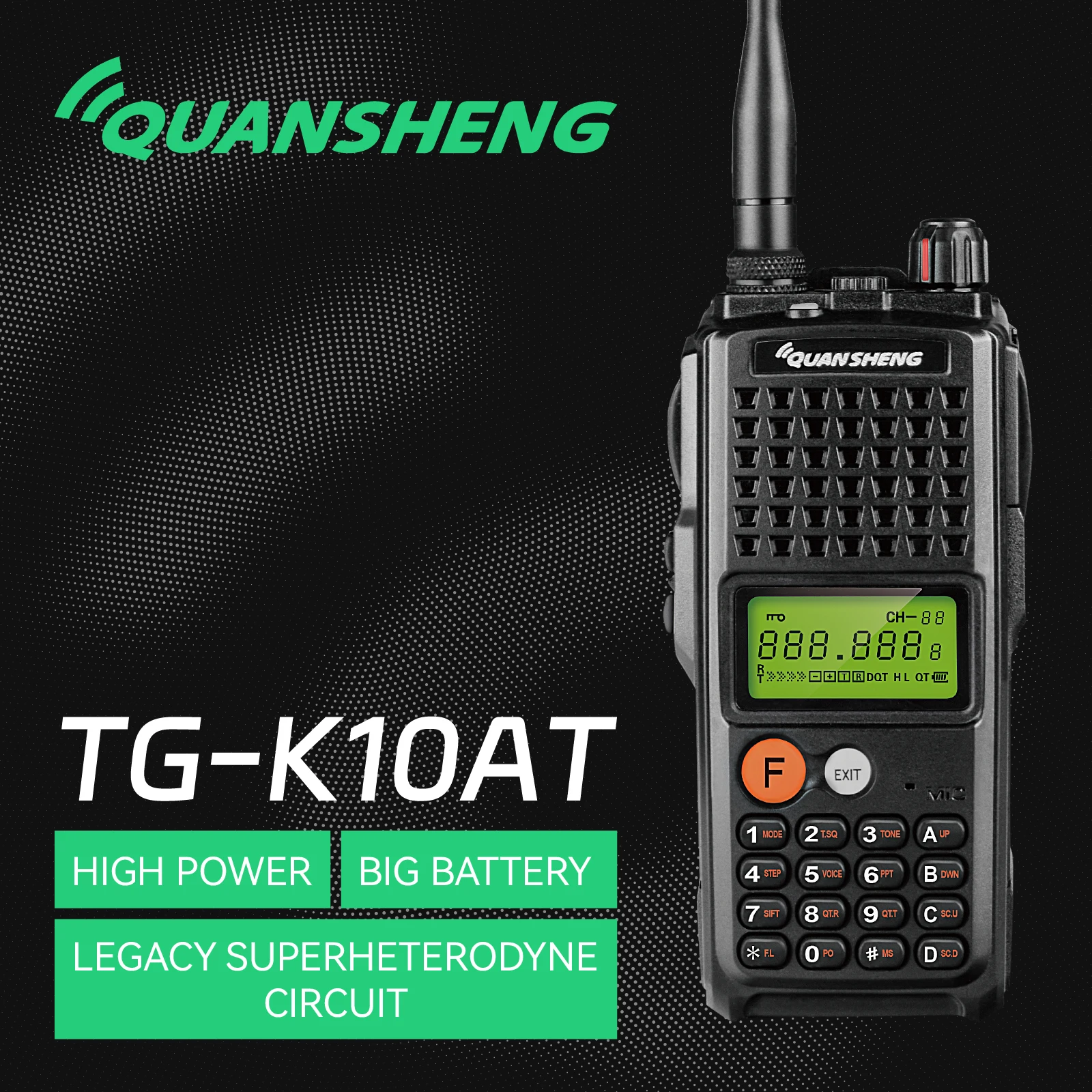 Quansheng TG-K10AT Talkie longue portée 10W Walperforated UHF 400-470MHz quansheng K10AT radio bidirectionnelle radioamateur longue portée walperforé talperforé