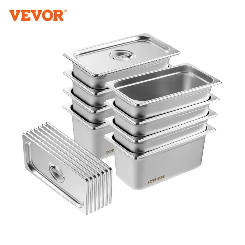 VEVOR 8 Pack Buffet Chafing Dishes 5.93L Gastronorm Pans Steam Table Pans Tray  with Lid 6-Inch Deep Catering Food Pan