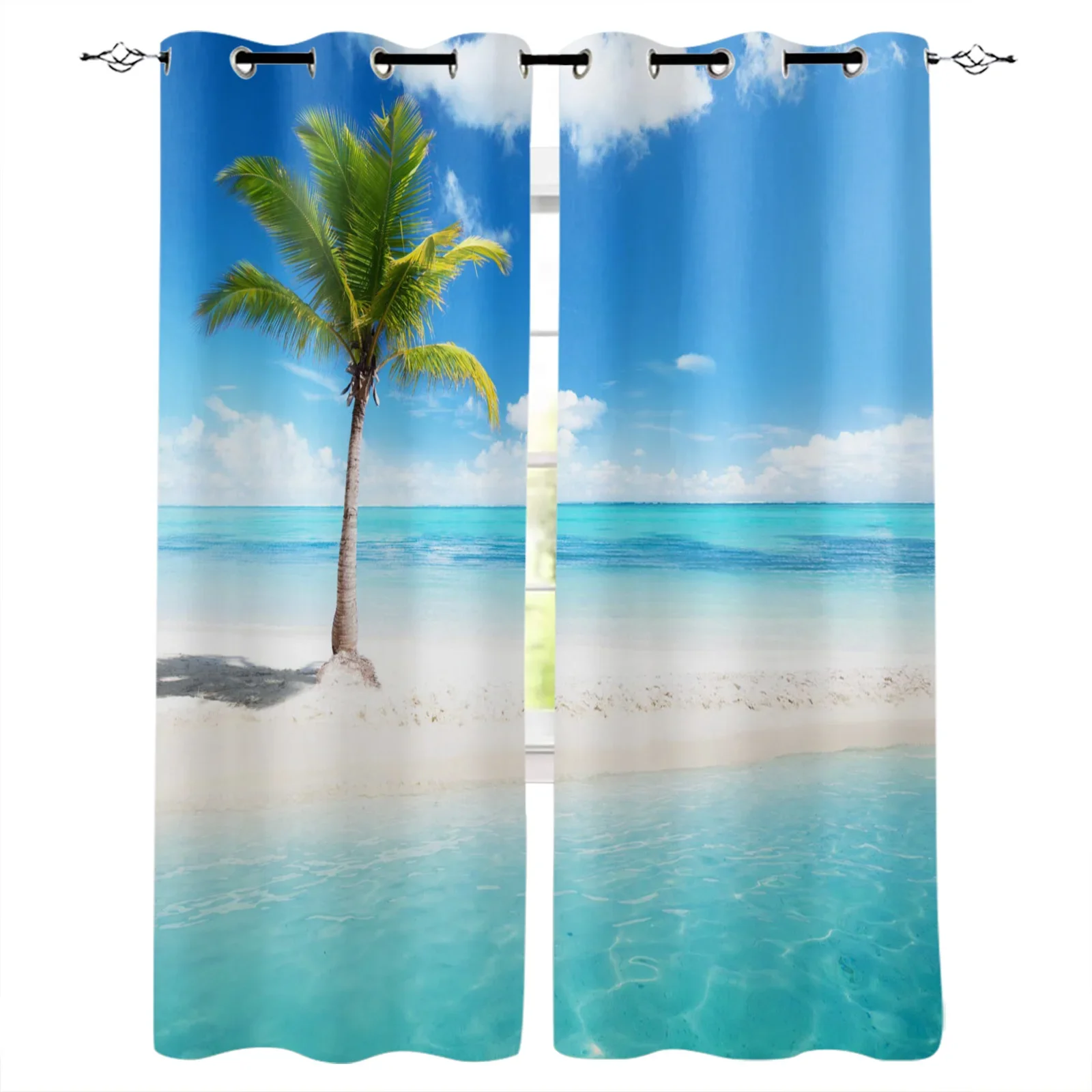 

Palm Tree Sea Beach Blue Sky White Clouds Blackout Curtains Window Curtains For Bedroom Living Room Decor Window Treatments