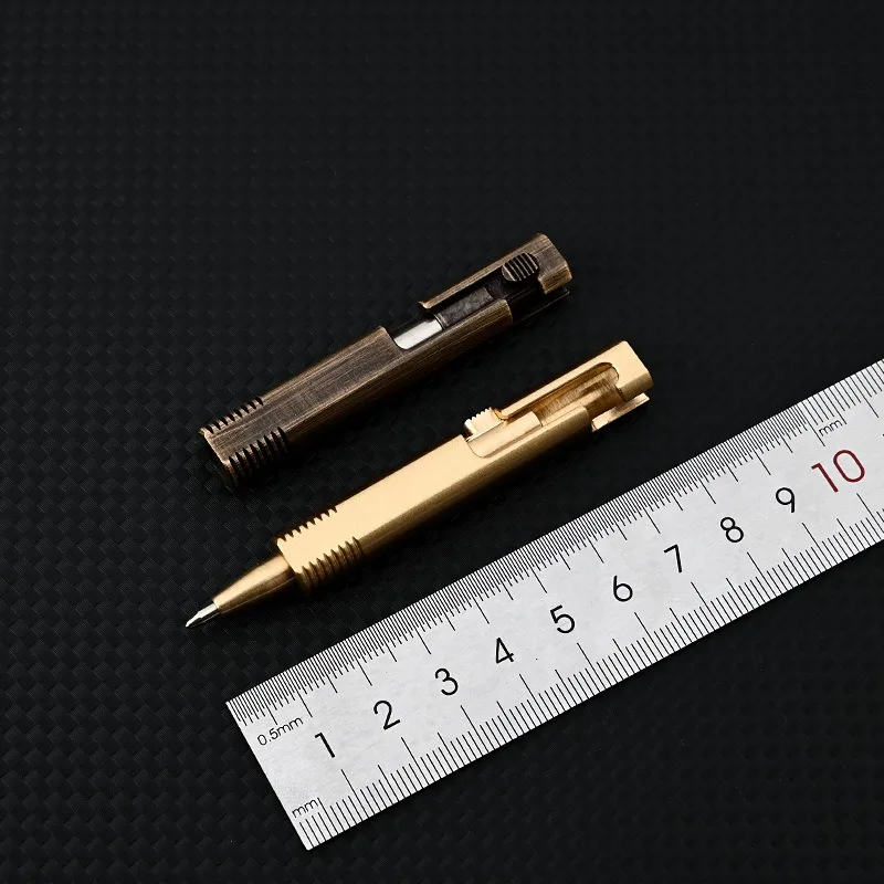 Brass Quick Release Writing Pen Cylindrical Bolt Ballpoint Pen Mini Keychain Business Signature Stationery Gift Pen EDC Tool