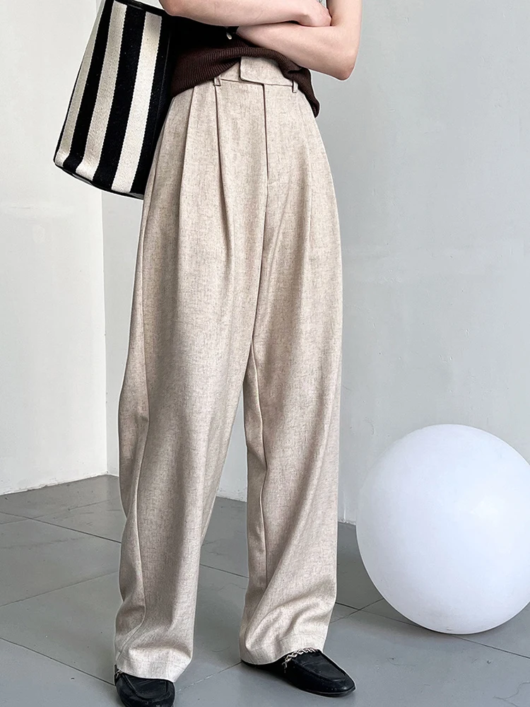 LANMREM Minimalist Style Floor Mopping Suit Pants For Women 2025 Spring New Drop Loose Wide Leg Trousers Office Lady 2DB1804