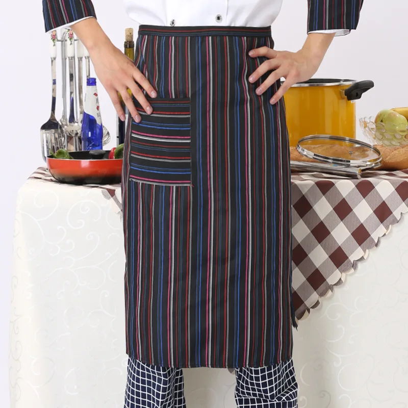 Restaurant Kitchen Cuisine Cooking Apron Canteen Men and Women Chef Length Apron Hotel Bakery Female Waiter 2 Pockets Apron