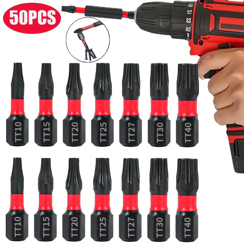 

50/1pcs Torx Screwdriver Bits Magnetic S2 Steel Impact Resistant Drill Bit Hex Shank Electric Driver Screw Bits for Hand Tools
