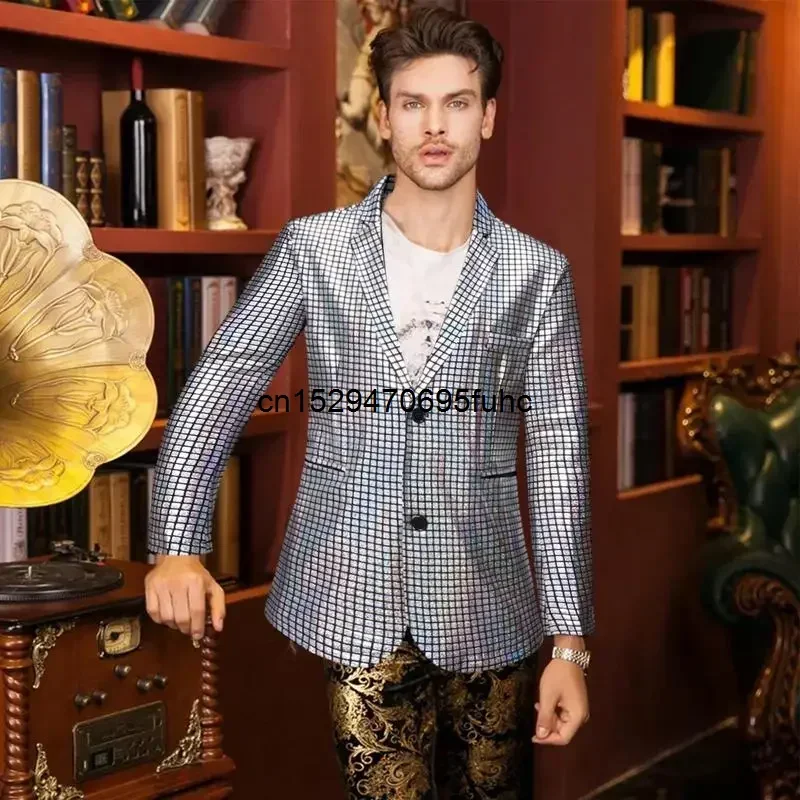 Sequins Blazers Shiny  Suit Jacket Halloween Outfits Two Button  Tuxedo Disco Glitter Party  For Men Dinner