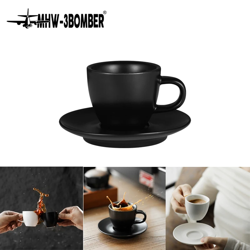 MHW-3BOMBER 80ml Ceramic Espresso Cup with Saucer Set  Latte Art Mugs Coffee Mug Professional Home Barista Tool Accessories