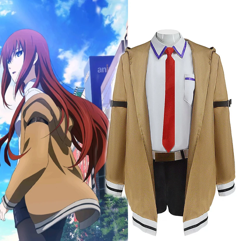 

Steins Gate Cosplay Costume Anime Kurisu Makise Uniforms Coat Shirt Tie Skirt Daily Casual Disguise Stage Performance Wear