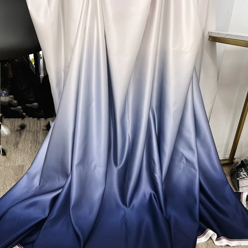 Blue Red Gradient Mixed Satin Wide Fabric Dress Puffy Thick Draping for Wedding Fabric