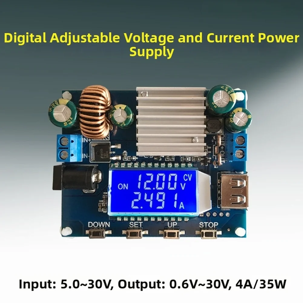 DC Power Supply Module 35W 0.6-30V 0-4A Adjustable Output with Short Circuit Overheat and Reverse Polarity Protection