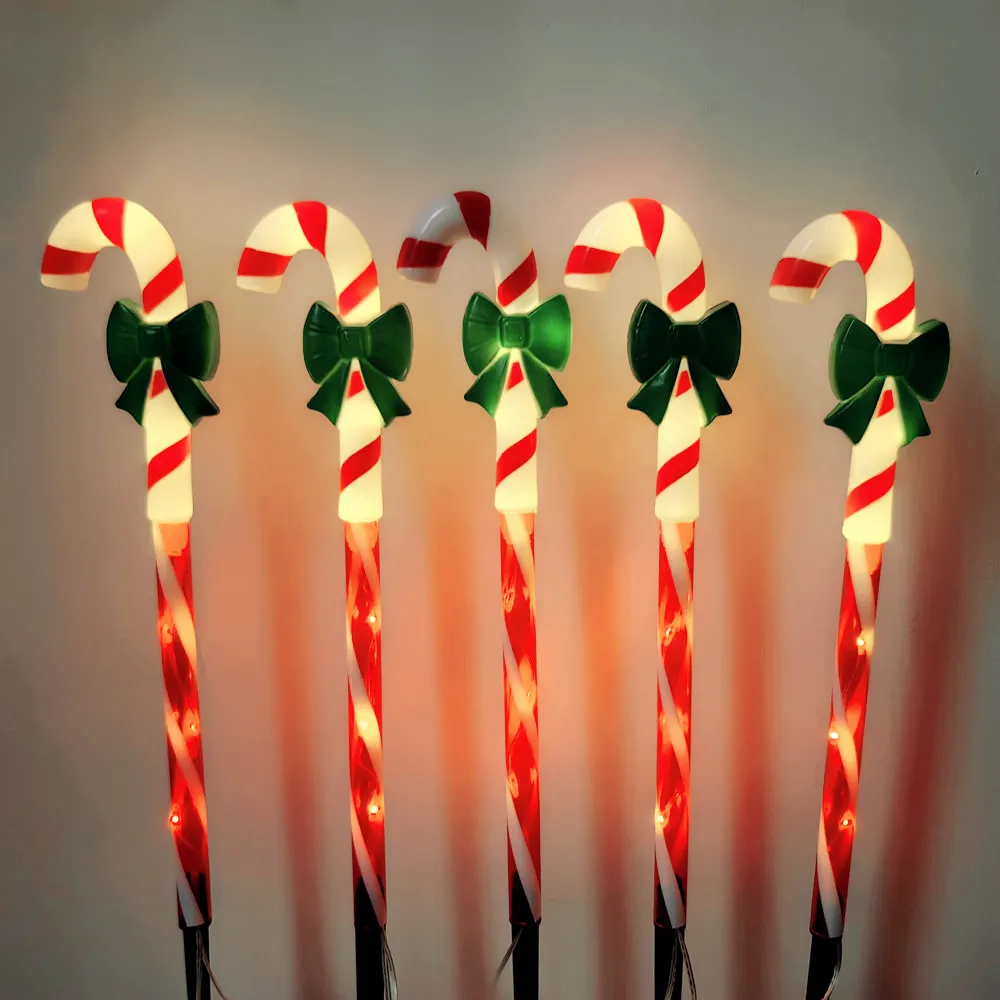 5pcs Christmas Crutches Solar Christmas Lights Outdoor Candy Canes Lights Waterproof Garden Decorations Pathway Lights Yard 900