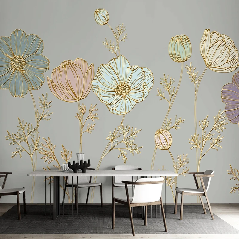 Custom Photo Wallpaper Plant Flower 3D Embossed Lines Mural Living Room TV Sofa Bedroom Home Decor Papel De Parede