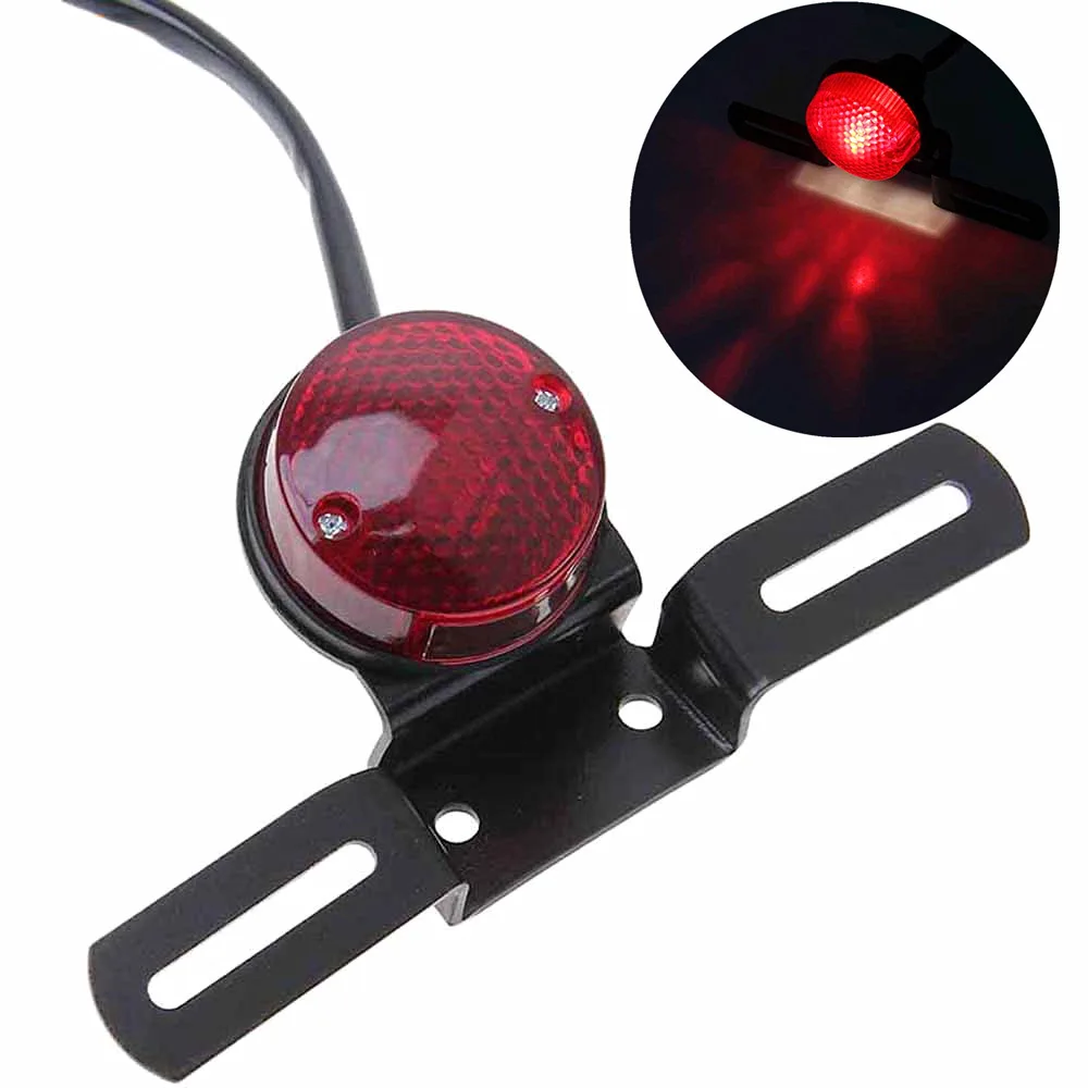 

New Motorcycle Retro Red Rear Tail Brake Stop Light Lamp W/ License Plate Mount for Harley Honda Suzuki Chopper Bobber