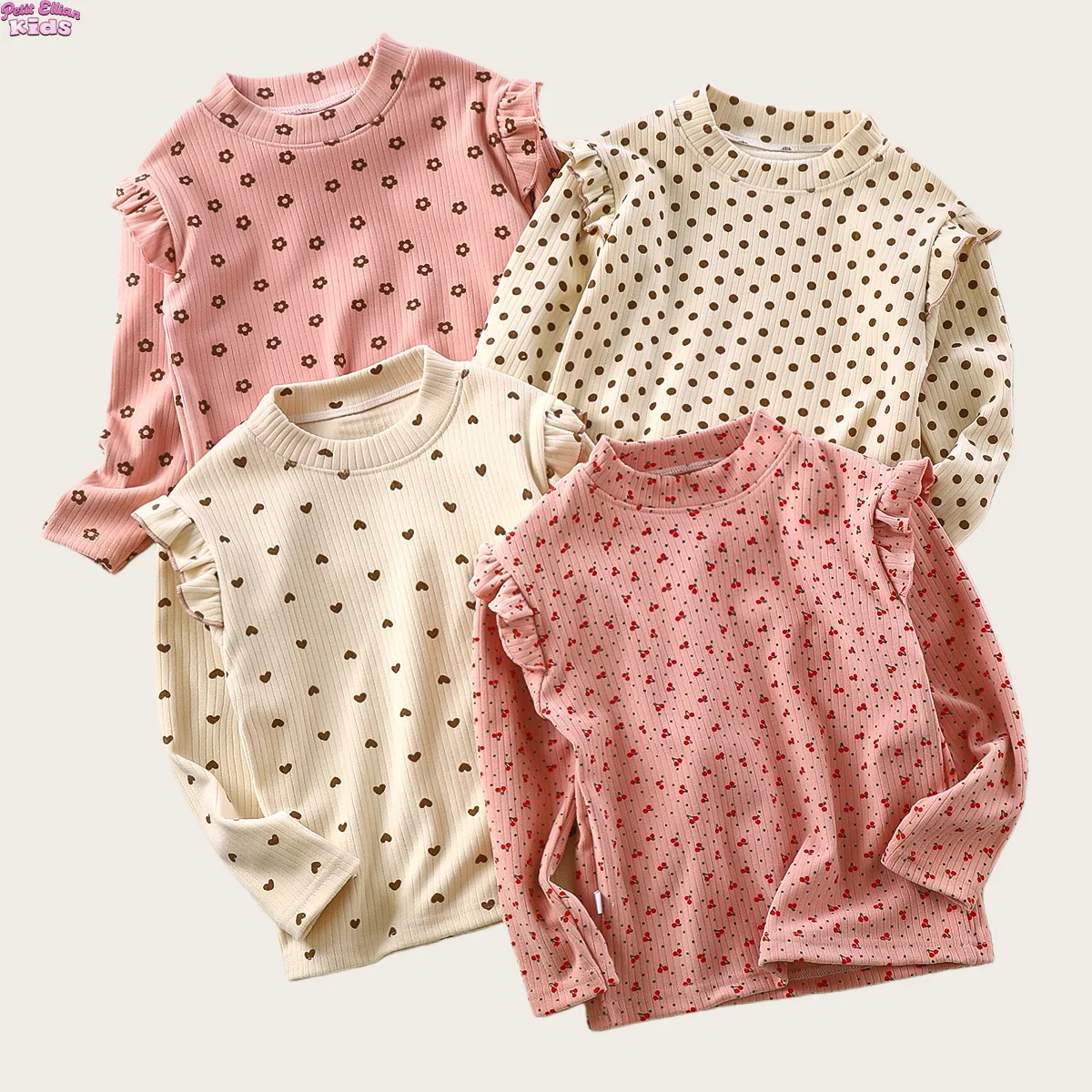 

Новая детская рубашка с длинными рукавами и цветочным принтом для девочек, топ от 2 до 9 лет, весенняя мягкая теплая детская майка с рюшами на рукавах, повседневная повседневная одежда