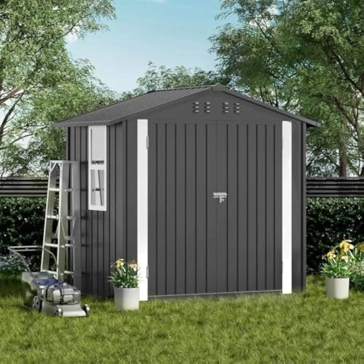 Weatherproof Galvanized Steel Shed with Window and Ventilation for Garden Tools Lawn Mower Storage Secure Double Doors Durable B - view 3