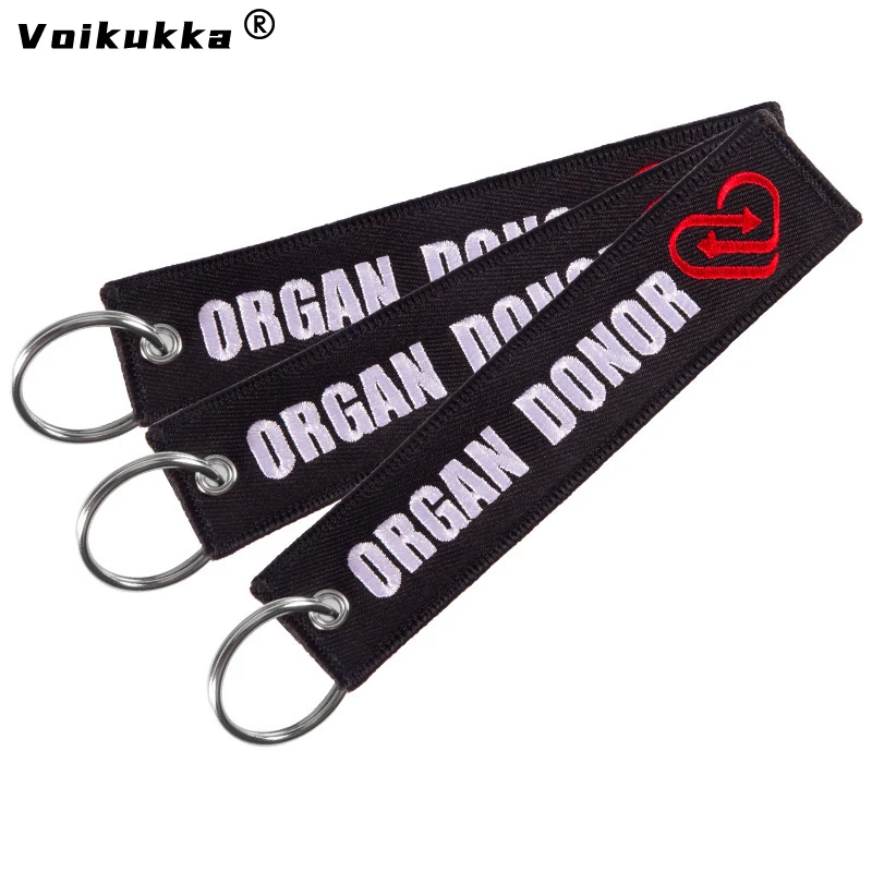 Voikukka Jewelry Organ Donor Letters Double Sided Embroidery Aviation Red Logo Sign Car Keychain Gifts Accessories Wholesale