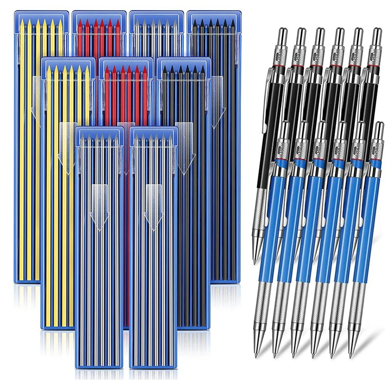 12 Pieces Colorful Refills Mechanical Pencil Metal Marker Pen For Construction Workers,Metal Work,Plumbers