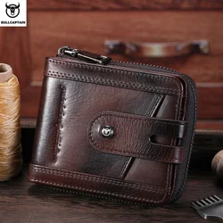 Bullcaptain Genuine Leather Men's Bifold Wallet with Zipper Securely Store Your Cash and Cards RFID Blocking Card Holder