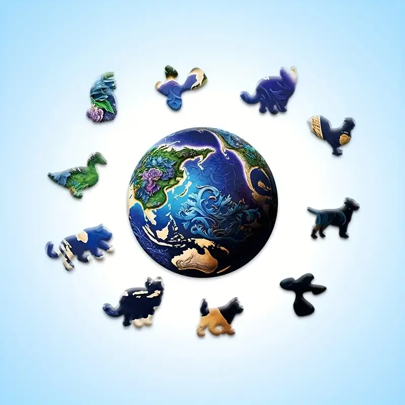 Erde Holz puzzle für Erwachsene Kinder, einzigartig unregelmäßige tierische Puzzlespiele, Weihnachts spielzeug Geschenk Wohnkultur