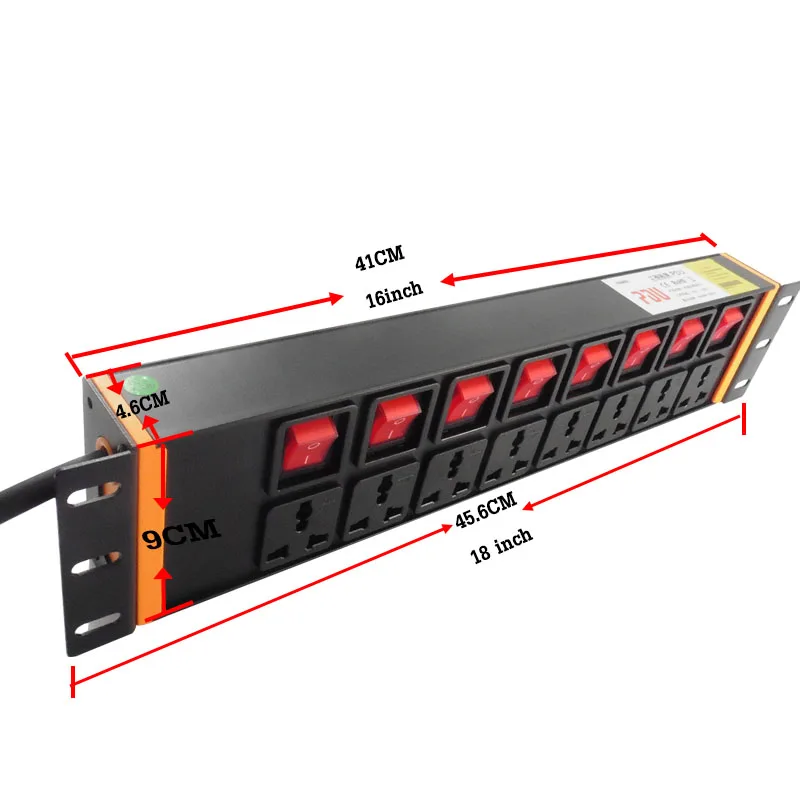 Cabinet socket  2U PDU Power Strip Aluminium alloy Independent switch 10A Universal Socket Distribution unit 2m Extension wire