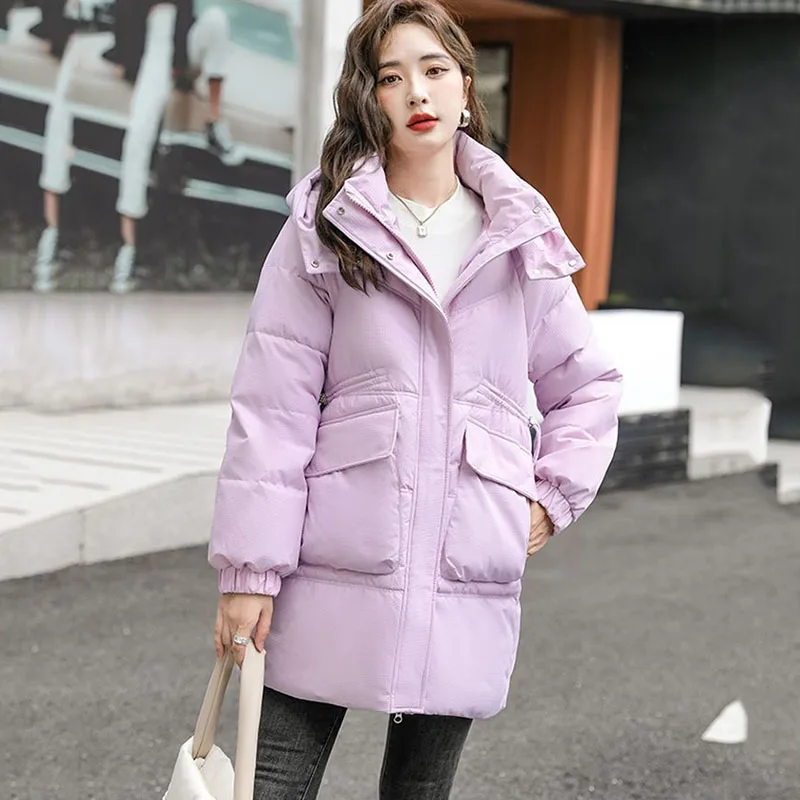 

Women's Casual Cotton Down Coat, Warm Padded Jacket, Long Detachable Hooded Parker, Female Outerwear, Khaki Clothes, New, Winter