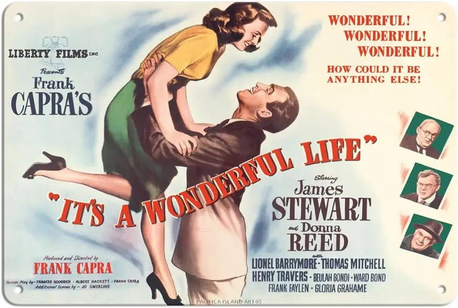 Frank Capras é uma vida maravilhosa - Starring Stewart Donna Reed - Pôster de filme de filme vintage c.1946 - Sinal de lata de metal vintage