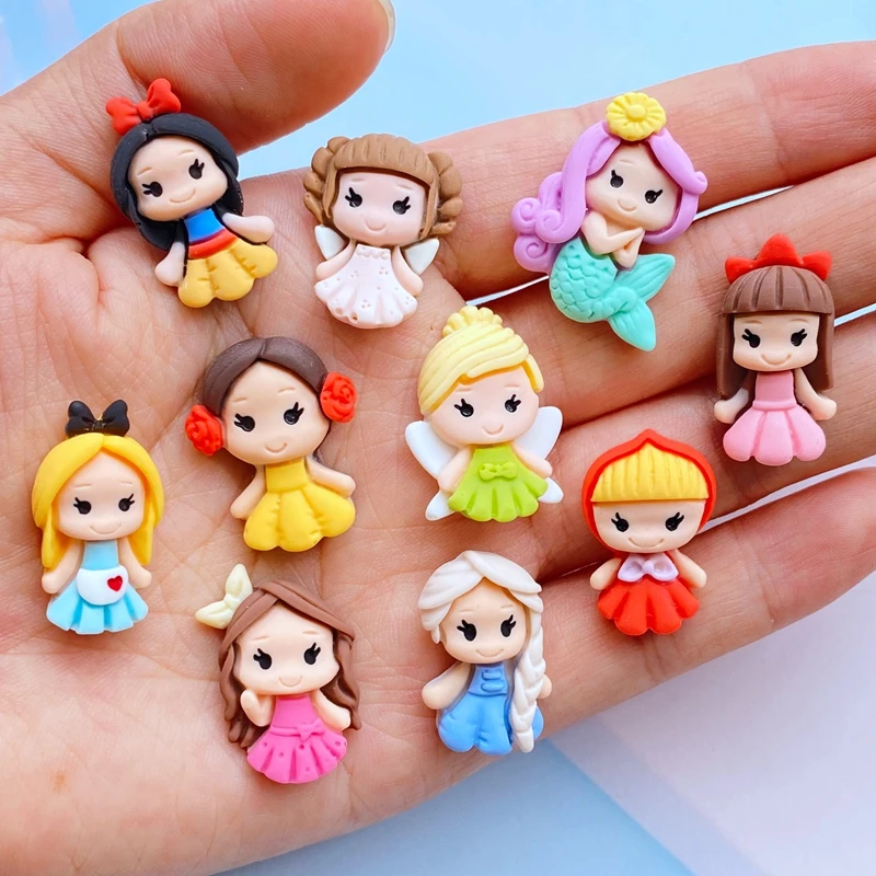 10/20 Peças Novas e Fofas de Resina, Mini Princesas de Desenho Animado com Base Plana, para Scrapbook, DIY, Decoração de Casa e Acessórios para Grampos de Cabelo