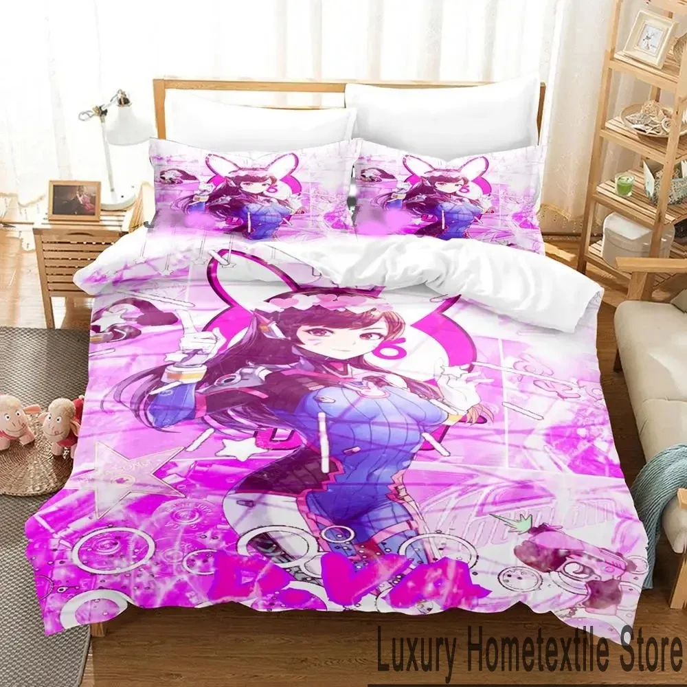 

3D Print Dva Anime Overwatch Bedding Set Double Twin King Duvet Cover Comforter Pillowcase Boys Girls Adults Bedroom