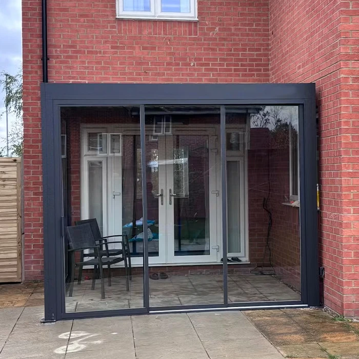 Luxury Aluminum Pergola Sliding Door Panoramic Balcony Showroom Made China Motorized Climate-controlled Easy Calibration Outdoor