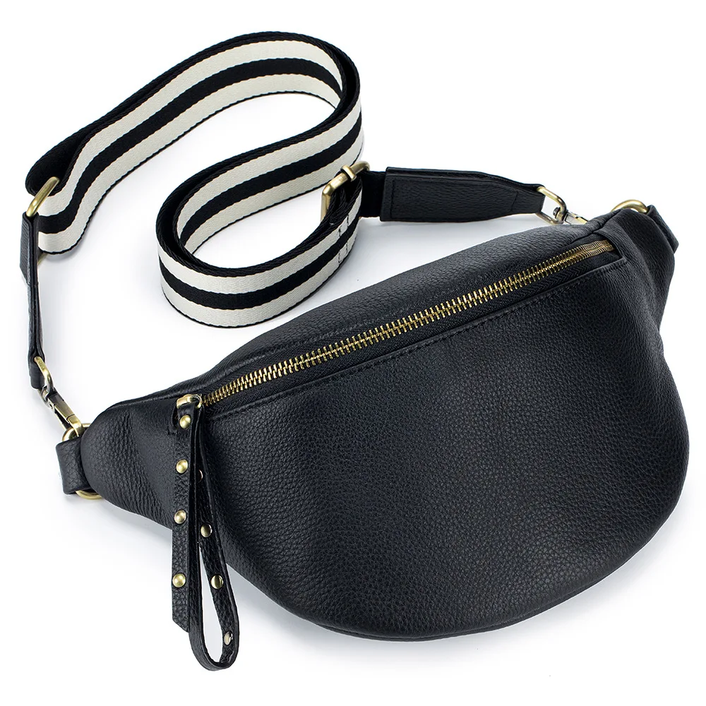 Woman Chest Bag Genuine Leather Waist Bag Crossbody Bag Large Capacity Top Layer Cowhide Trendy Chest Bag Simple Shoulder Bag