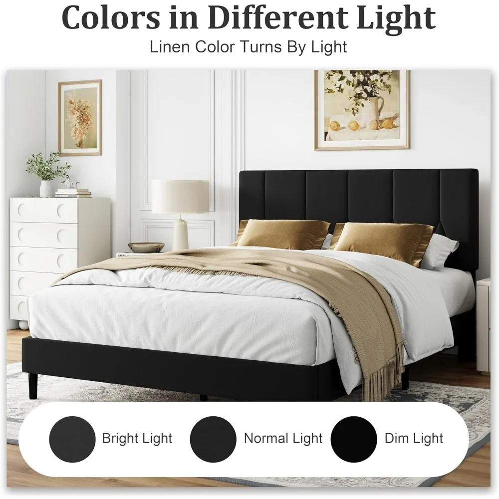 إطار سرير بمنصة اللوح الأمامي المخملي مع دعم مرتبة منجد بالكامل