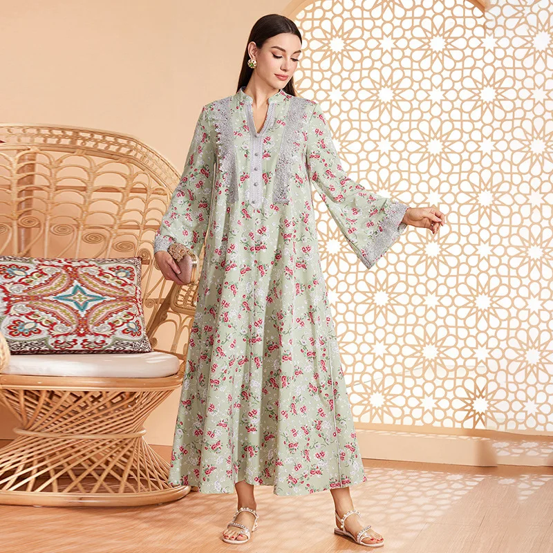

Dds23037 Fashionable Loose Women's Dress Party Printed Long Dress Long Dress Robe Abaya Ramadan Dubai Luxury Islam Elegant