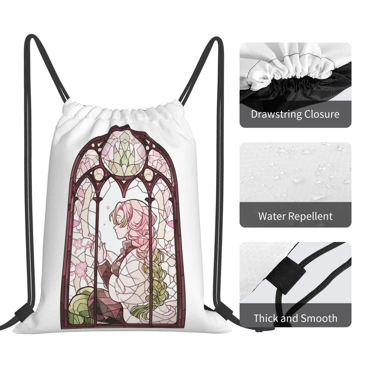 Mitsuri Kanroji And Iguro Obanai Backpacks Fashion Portable Drawstring Bags Sports Bag Book Bags For Travel Students