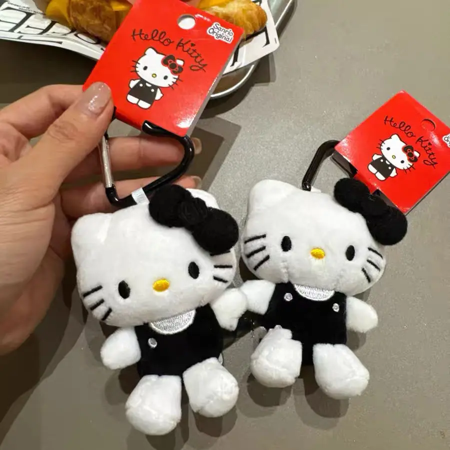 

Sanrio Black White Hello Kitty Plush Doll Love Shaped KeychainGirl Cartoon Backpack Pendant Cute Decoration Children Toy Gifts