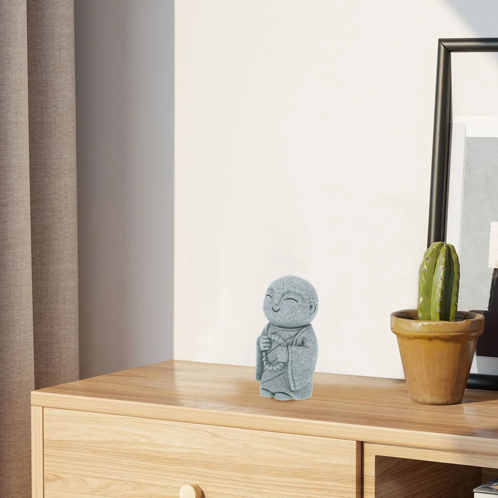 

1pc Buddha Statue Small Monk Bluestone Sand Craft Retro Home Decor Desktop Indoor Garden Vintage Sandstone Decoration