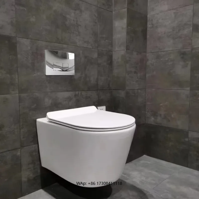 Modern One-Piece Silent Wall-Mounted Water Tank Concealed HDPE Material with P-Trap Drainage Hand-Pressed Toilet for Bathrooms