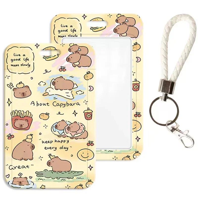 3 Styles Anime New Capybara Portable ID Card Holder Cartoon Bus Cards Cover Case Office Work Key Chain Key ring birthday gift