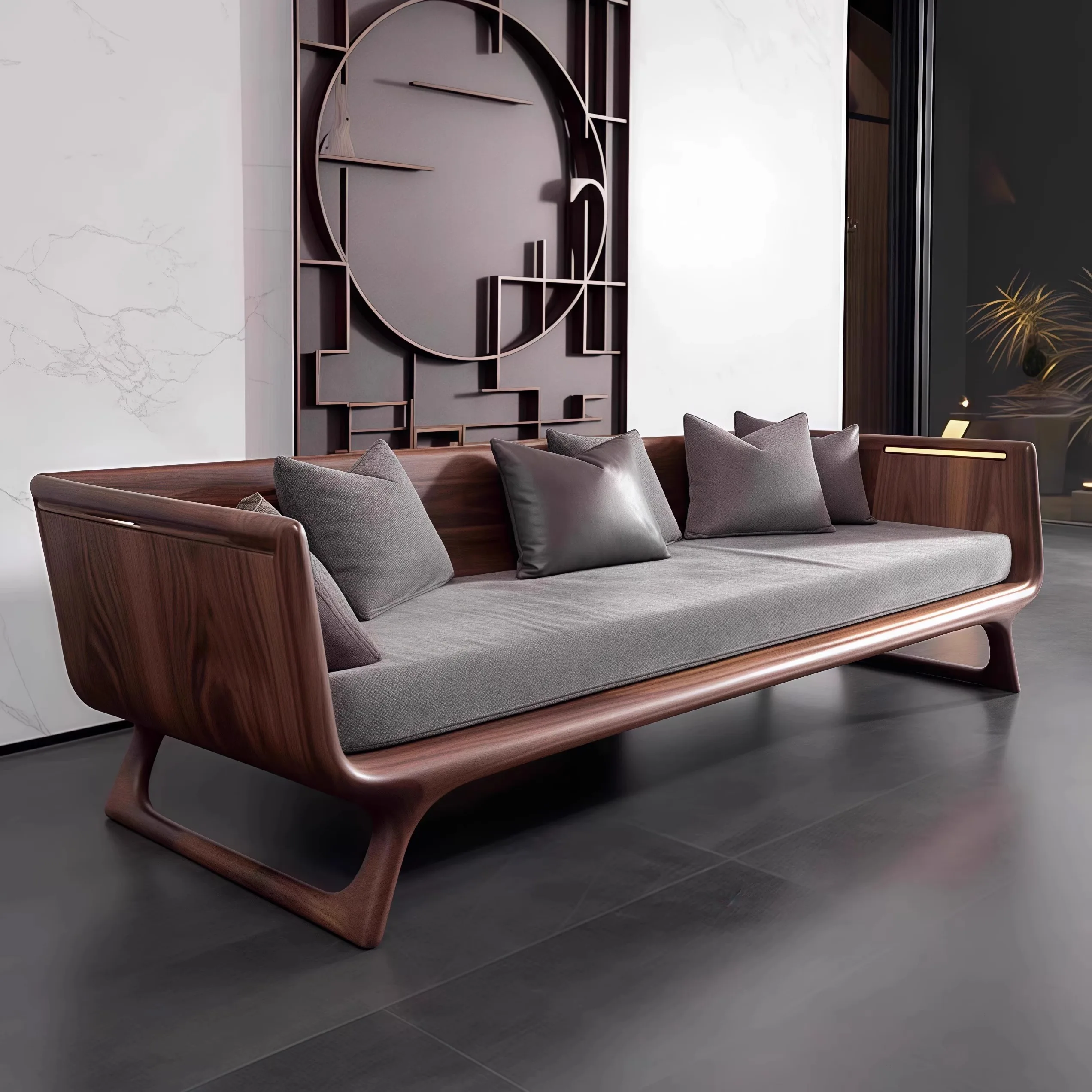 New Chinese-style North American black walnut sofa high-end custom home bed and breakfast living room ash wood solid wood light