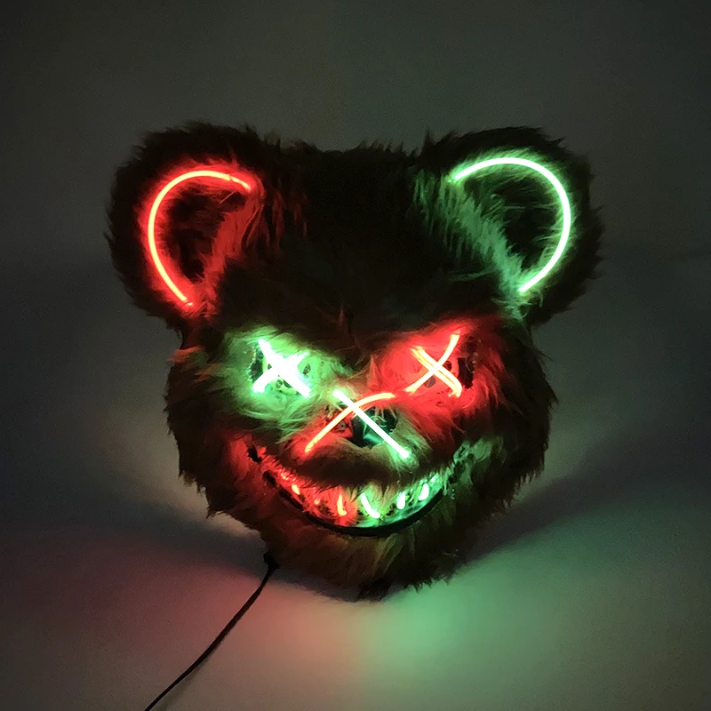 LED Glowing Full Face Mask Halloween Cosplay mascara Props Light Up Luminous Scary Bear Mask Props Neon Mask Supplies Costume