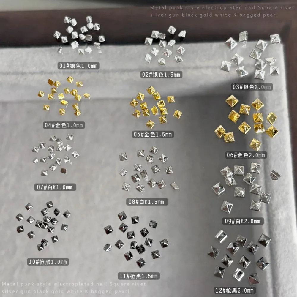 100Pcs Punk Mini Square Pyramid Metal Rivets Nail Charms 3D Flatback Alloy Studs Gold Silver Gunblack Decor Manicure Accessories
