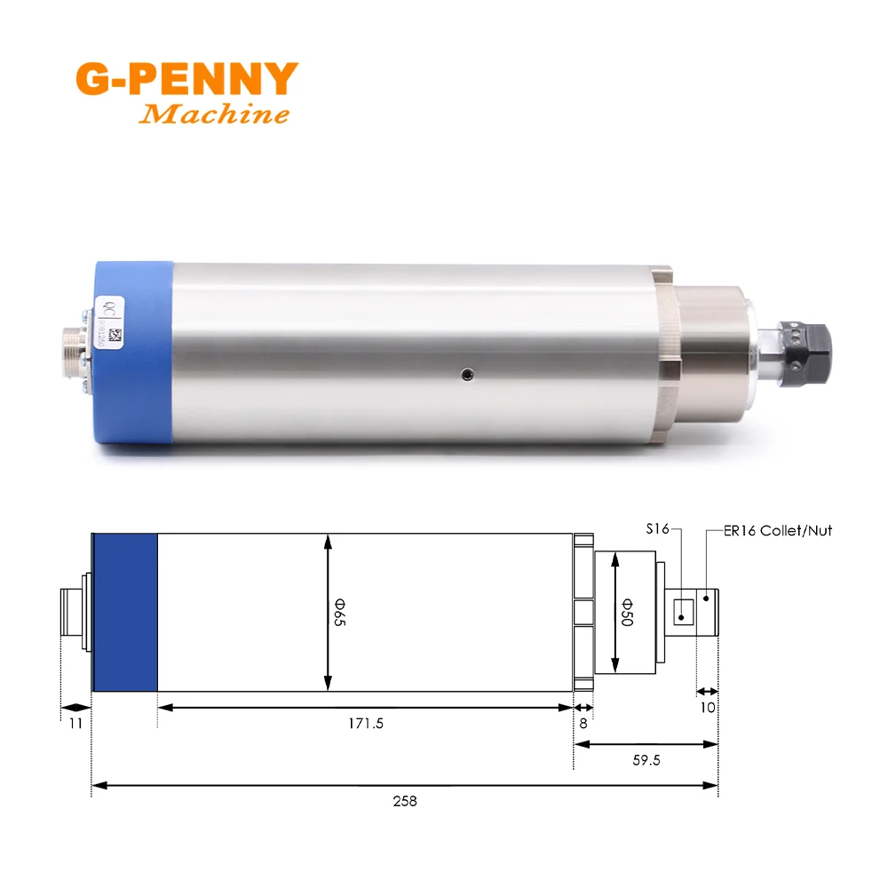 Imagem -02 - G-penny Air Cooled Spindle Motor Madeira Trabalhando Arrefecimento a ar 65x258 mm r 1.5k Er16 d = 65 mm 380v 220v