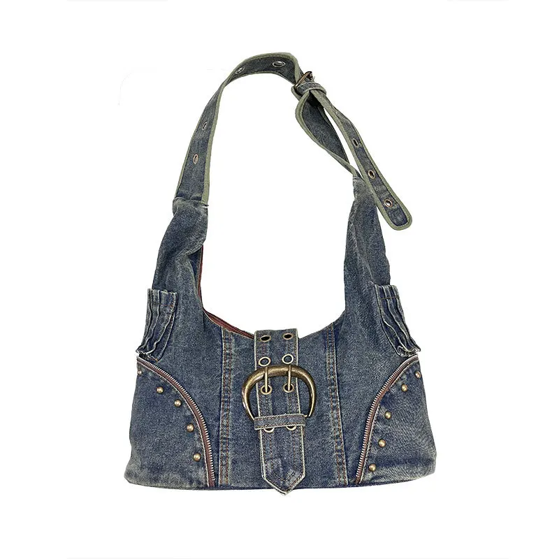 

Retro denim bag, street trend crossbody bag, student commuting large capacity, high-end design tote bag y2k Underarm bag