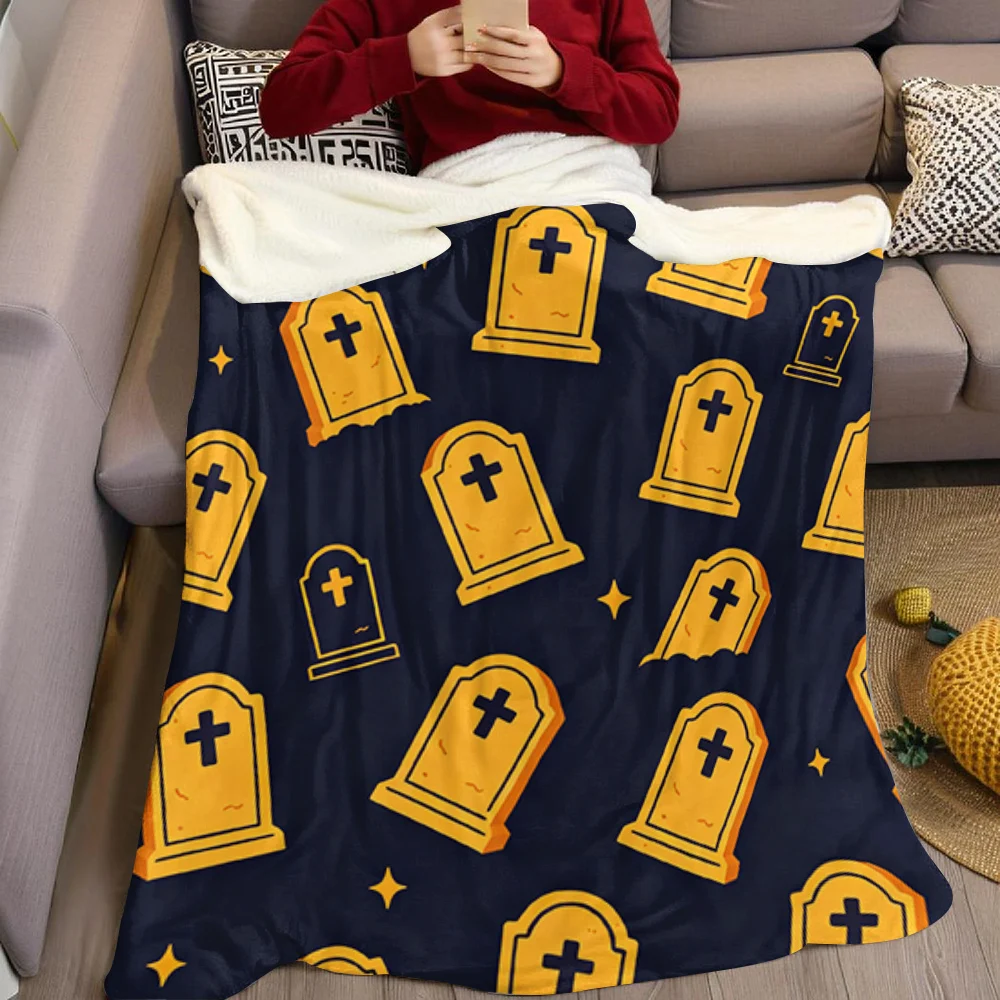 RIP Tombstones Skulls Flannel Blanket Warm Soft Halloween Christmas All-Season Couch Decorative Cozy Warm Gift