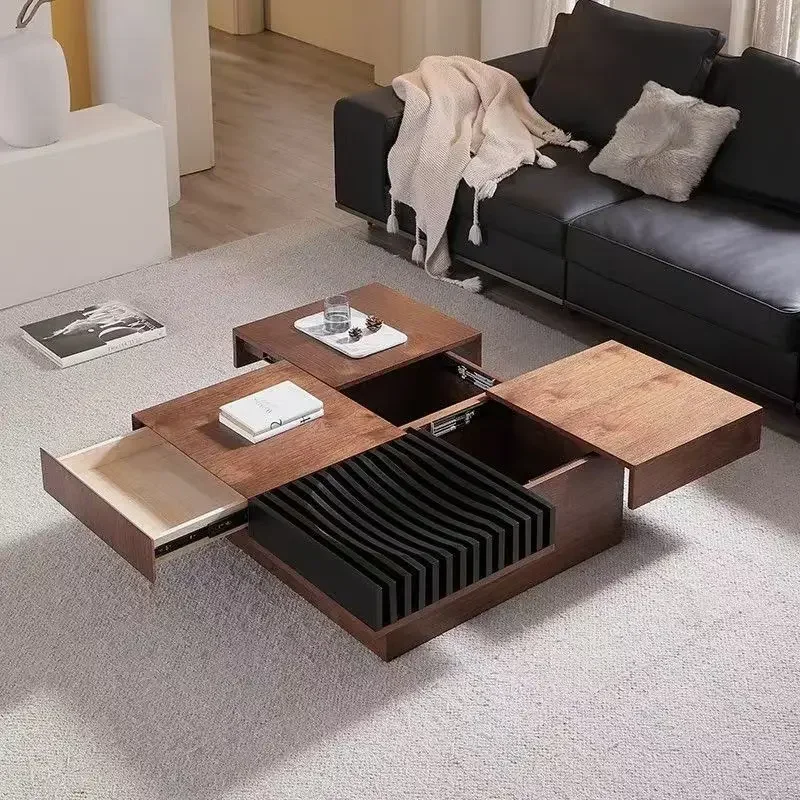 High-End Coffee Table Solid Wood Square Antique Style Living Room Home Multi-functional Coffee Table Low Table