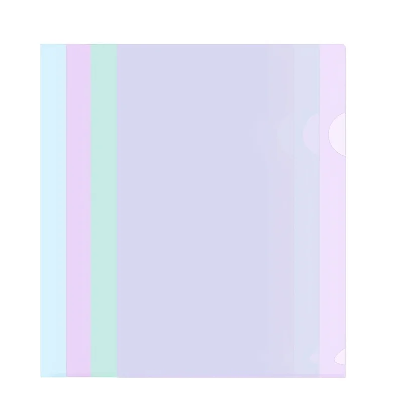 4-Pack A4 Transparent L-Shaped File Folders, Single Sheet Document Protectors, Morandi Color Scheme Design, File Organization