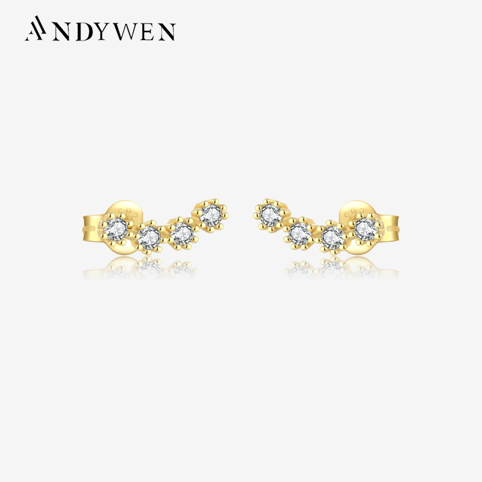 

ANDYWEN 925 Sterling Silver 2023 New Gold Pendientes White Tide Piercing Line Four Zircon Stud Earring Women Clips Fine Jewelry