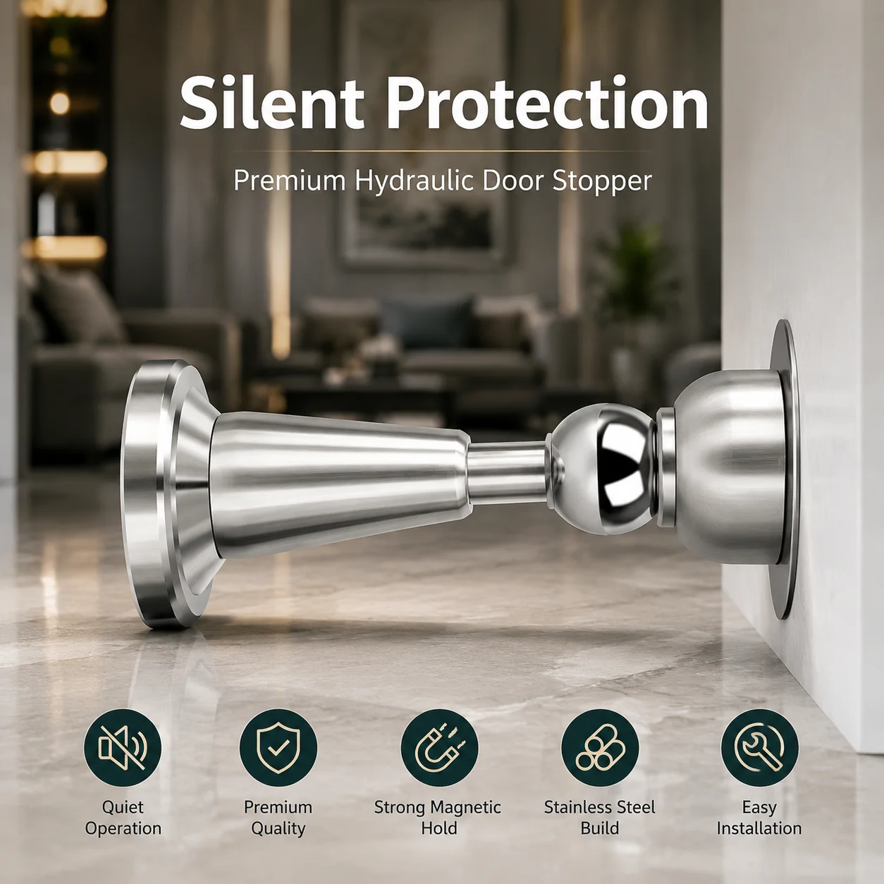 Drill‑Free Magnetic Door Stopper Specially for Bathroom, New Strong‑Magnet Silicone Wind‑Resistant Door Catch, Anti‑Collision Do
