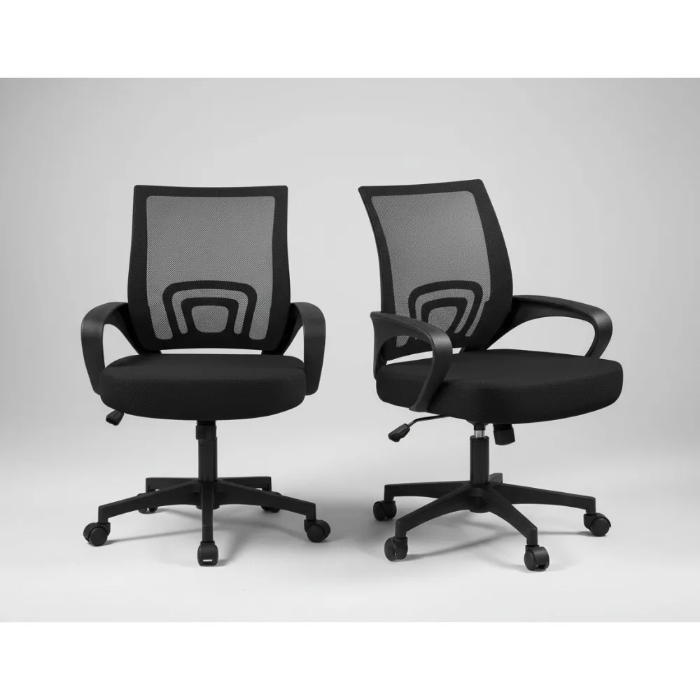 Ergonomic Mesh Office Chair with Lumbar Support, Height Adjustable Computer Desk Chair with Armrests Black 2-Pack